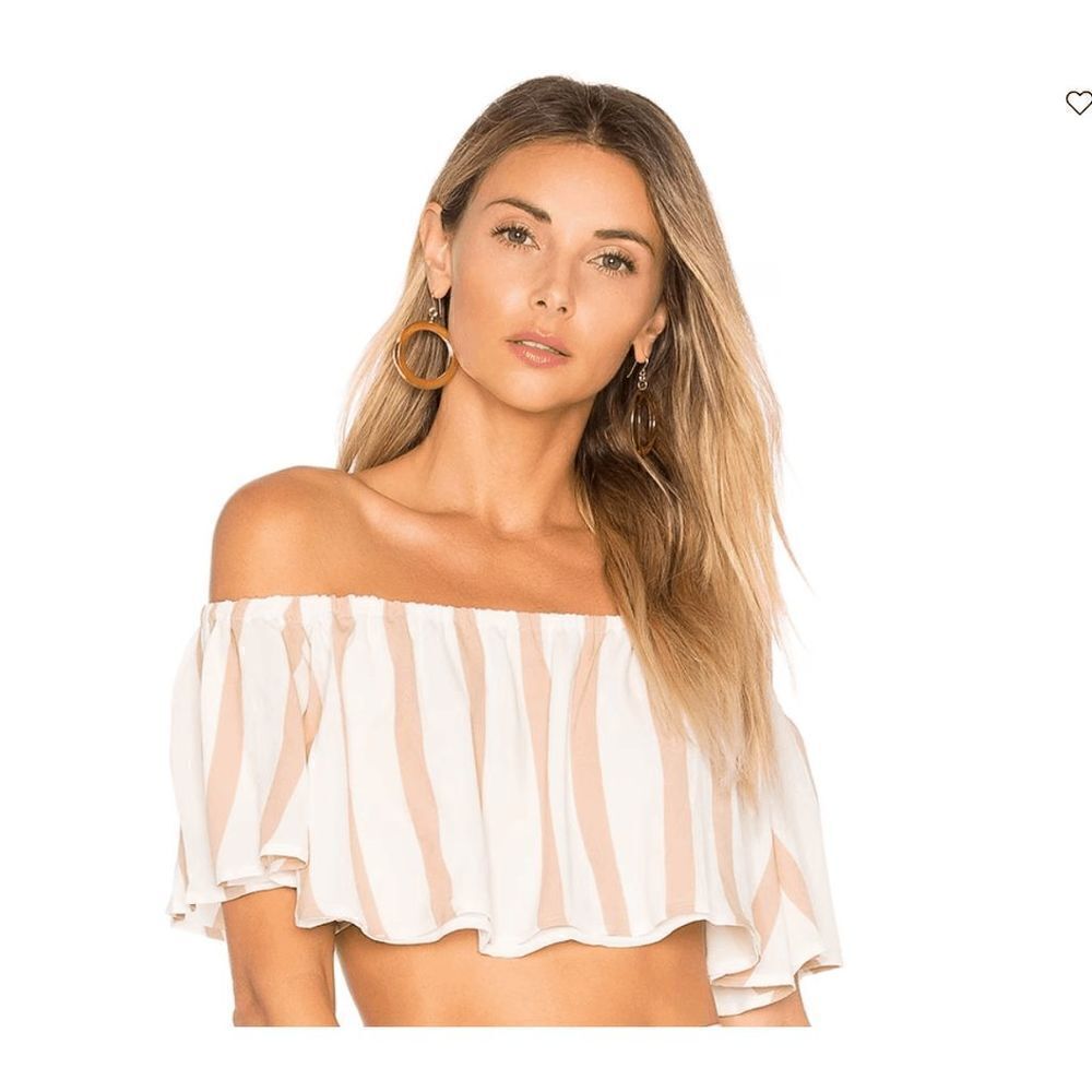 House of Harlow 1960 x Revolve Bree Crop Top Pink White Striped Off-Shoulder XS
